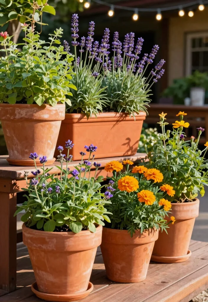 15 Beautiful Deck Railing Flower Box Ideas Lush Blooms 3. Colorful Terracotta Delight 0