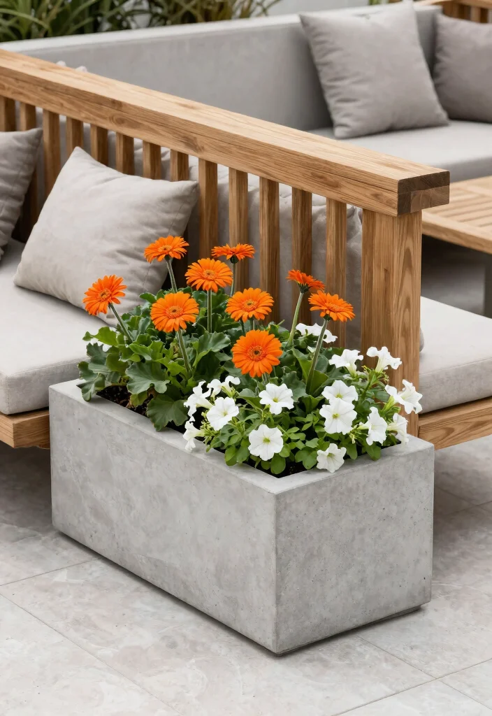 15 Beautiful Deck Railing Flower Box Ideas Lush Blooms 4. Minimalist Concrete Planters 0
