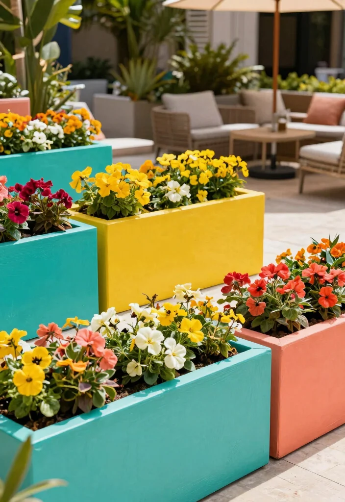 15 Beautiful Deck Railing Flower Box Ideas Lush Blooms 8. Color Blocked Flower Boxes 0