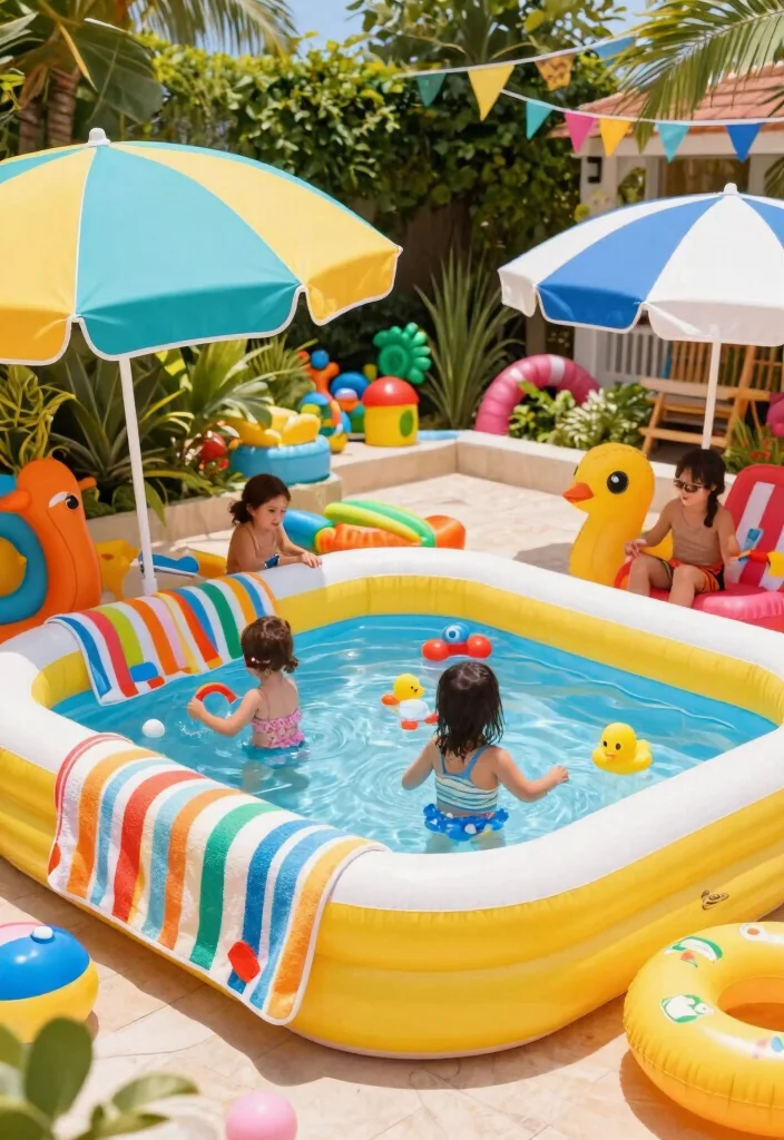 15 Best Backyard Kiddie Pool Ideas Play Areas for Kids 12. Bright and Cheerful Decor 0