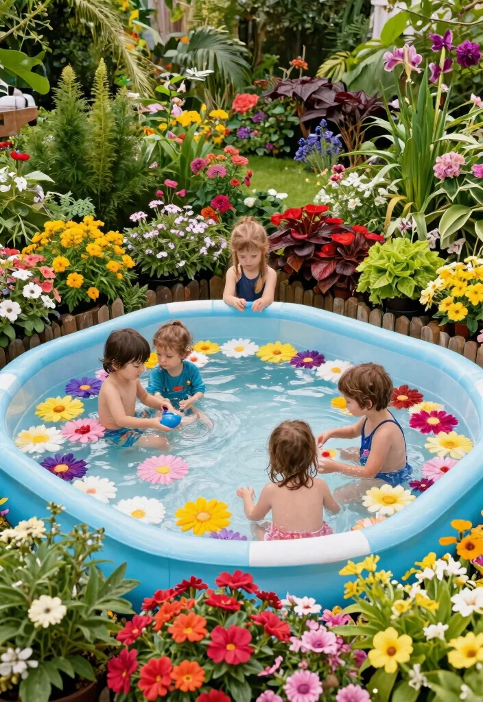 15 Best Backyard Kiddie Pool Ideas Play Areas for Kids 8. Garden Themed Water Play 0