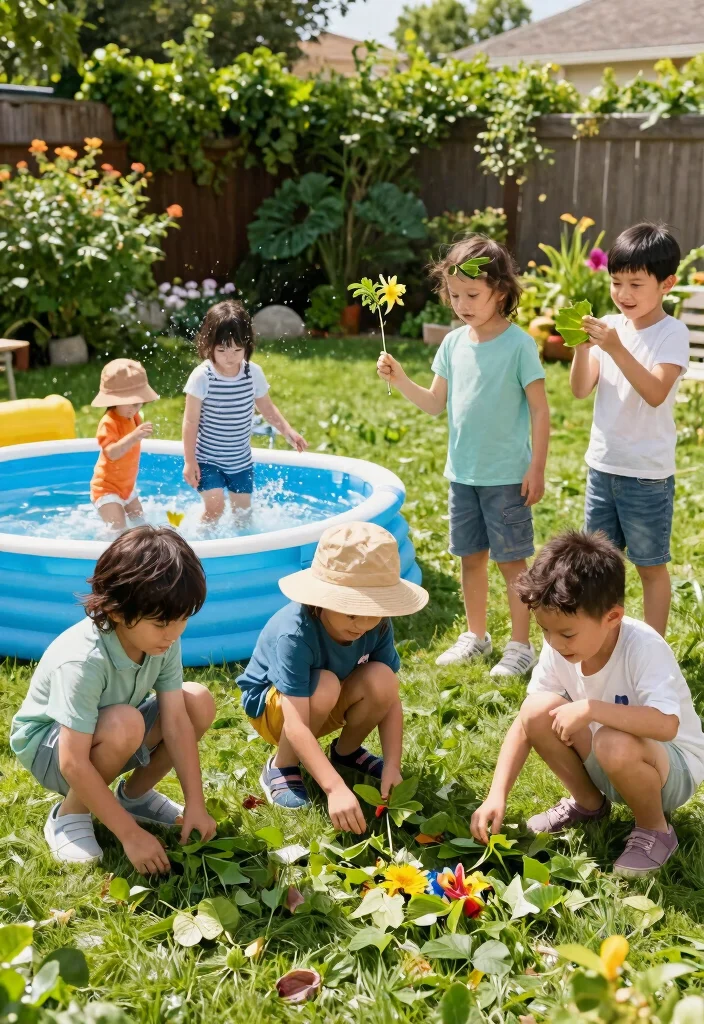 15 Best Backyard Kiddie Pool Ideas Play Areas for Kids 9. Nature Scavenger Hunt Pool Party 0