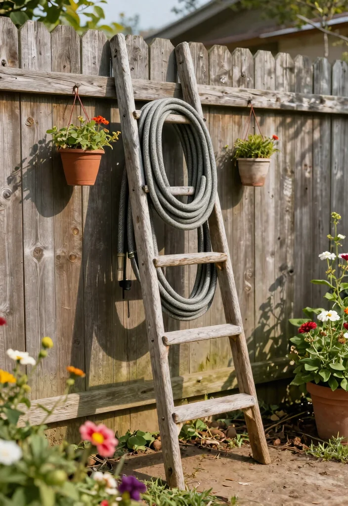 15 Best Hose Storage Ideas for a Clean Backyard 6 15 Best Hose Storage Ideas for a Clean Backyard 6. Ladder Hose Rack 0