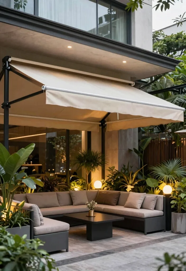 15 Best Outdoor Privacy Curtain Ideas to Hide Neighbors 14. Retractable Canvas Awnings 0