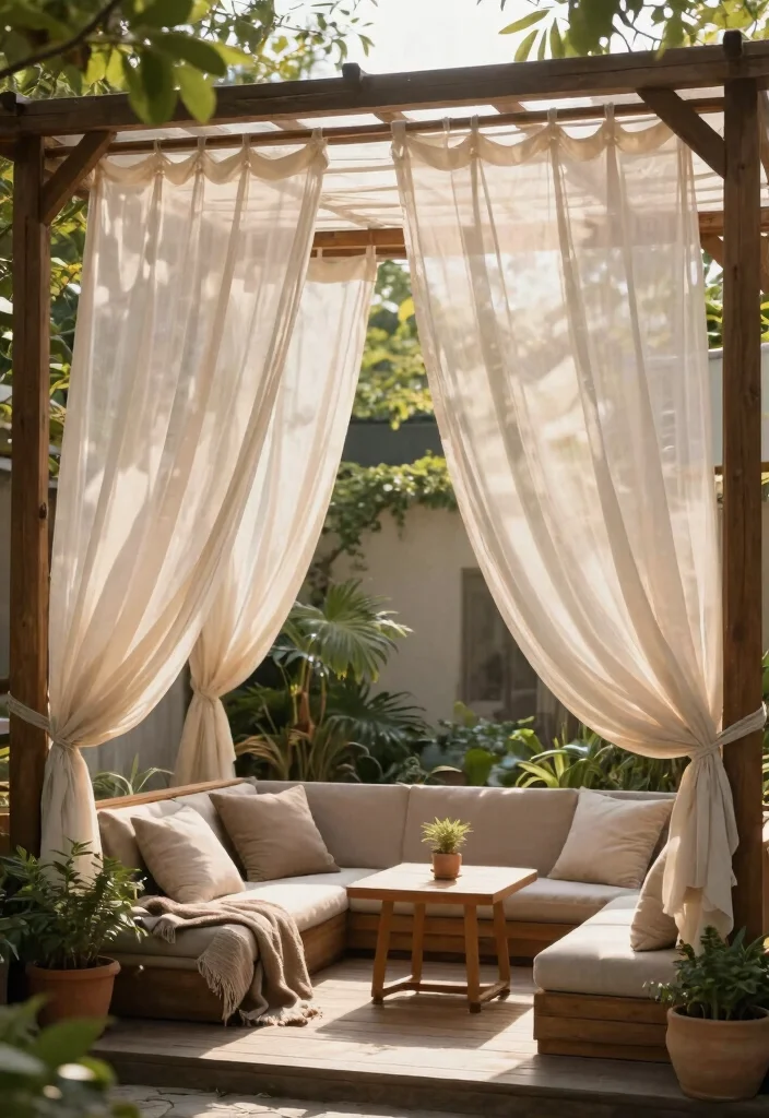 15 Best Outdoor Privacy Curtain Ideas to Hide Neighbors 2. Sheer Fabric Drapes 0