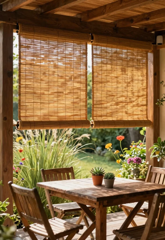 15 Best Outdoor Privacy Curtain Ideas to Hide Neighbors 3. Bamboo Roll Up Shades 0