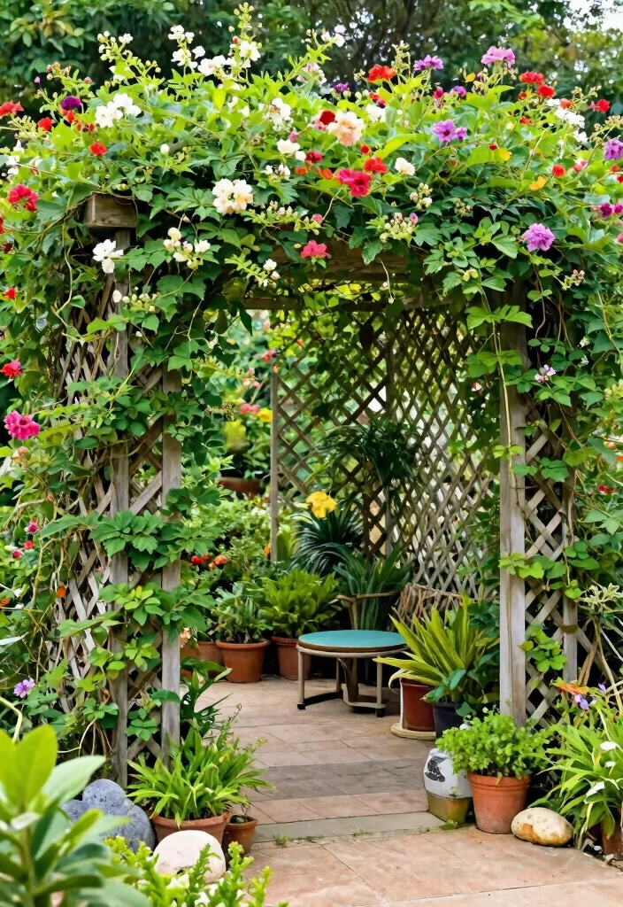 15 Best Outdoor Privacy Curtain Ideas to Hide Neighbors 6. Climbing Plants on Lattice 0