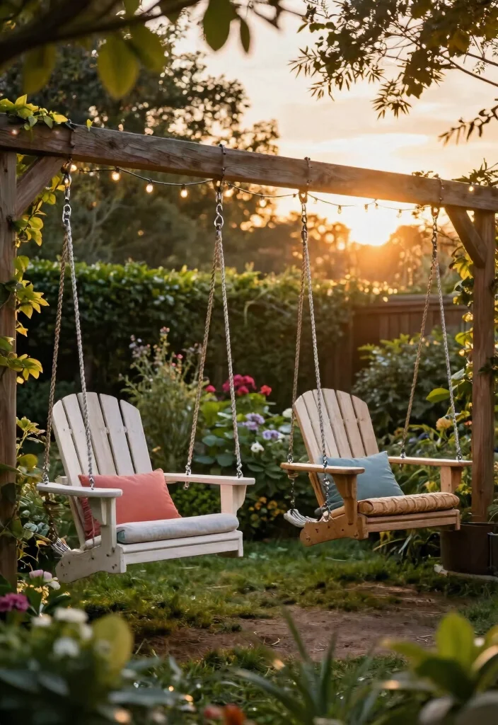 15 Classic Adirondack Chair Ideas for Ultimate Comfort 7. Adirondack Swing Chairs for Relaxation 0