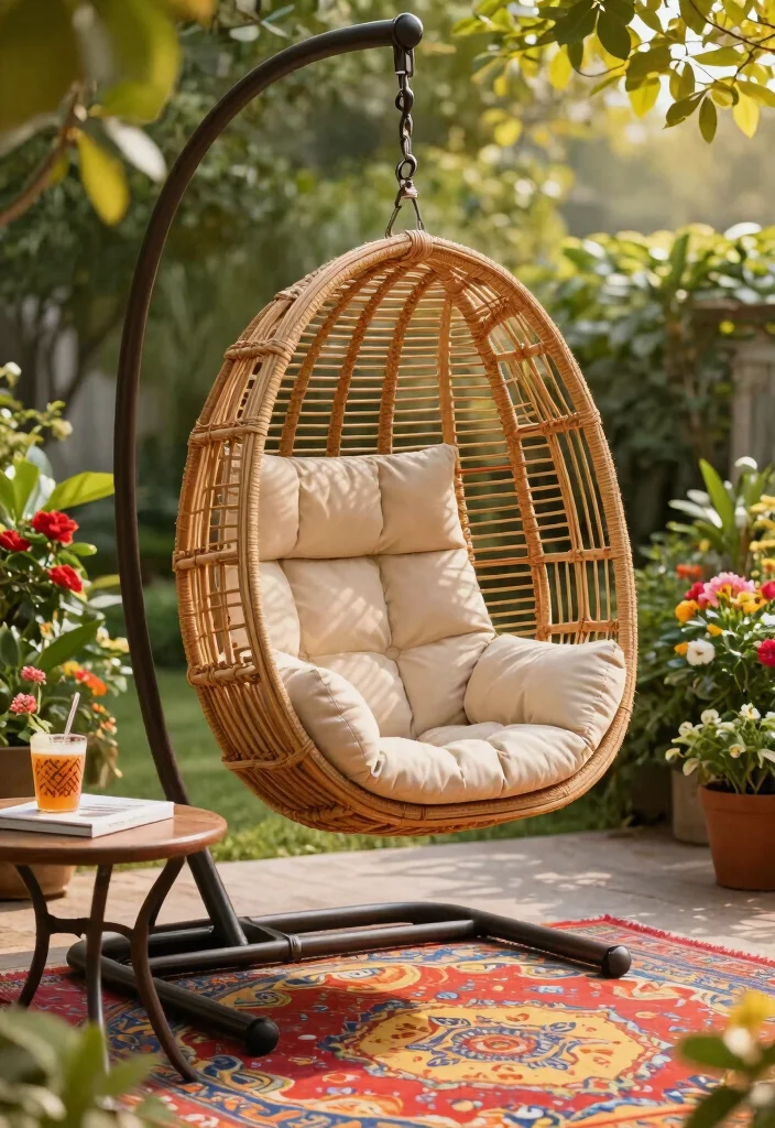 15 Dreamy Hanging Chair Patio Ideas Boho Sanctuary 1. Woven Rattan Retreat 0