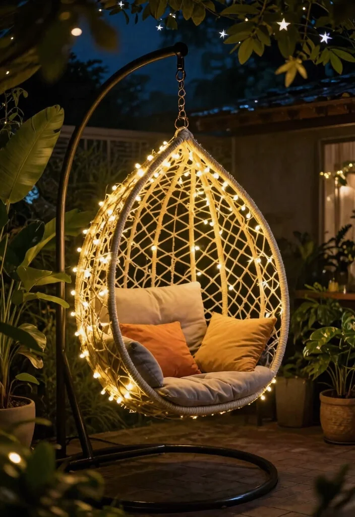 15 Dreamy Hanging Chair Patio Ideas Boho Sanctuary 12. Nighttime Nook 0