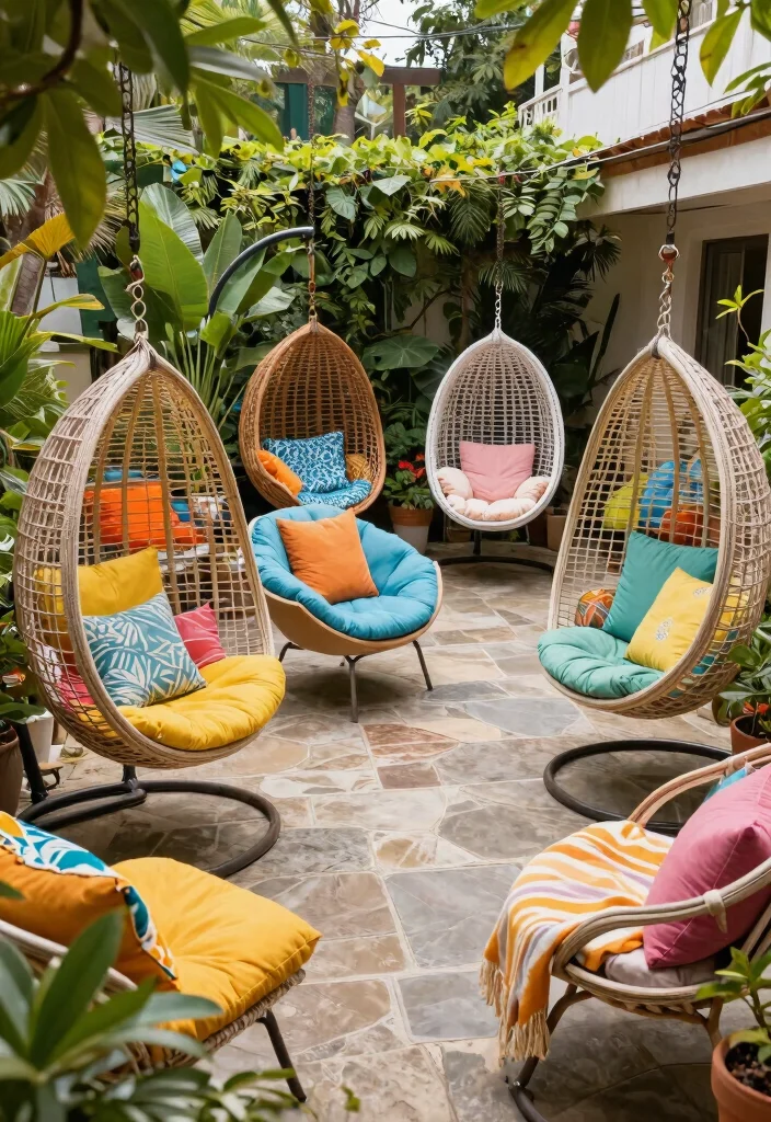 15 Dreamy Hanging Chair Patio Ideas Boho Sanctuary 13. Eclectic Ensemble 0