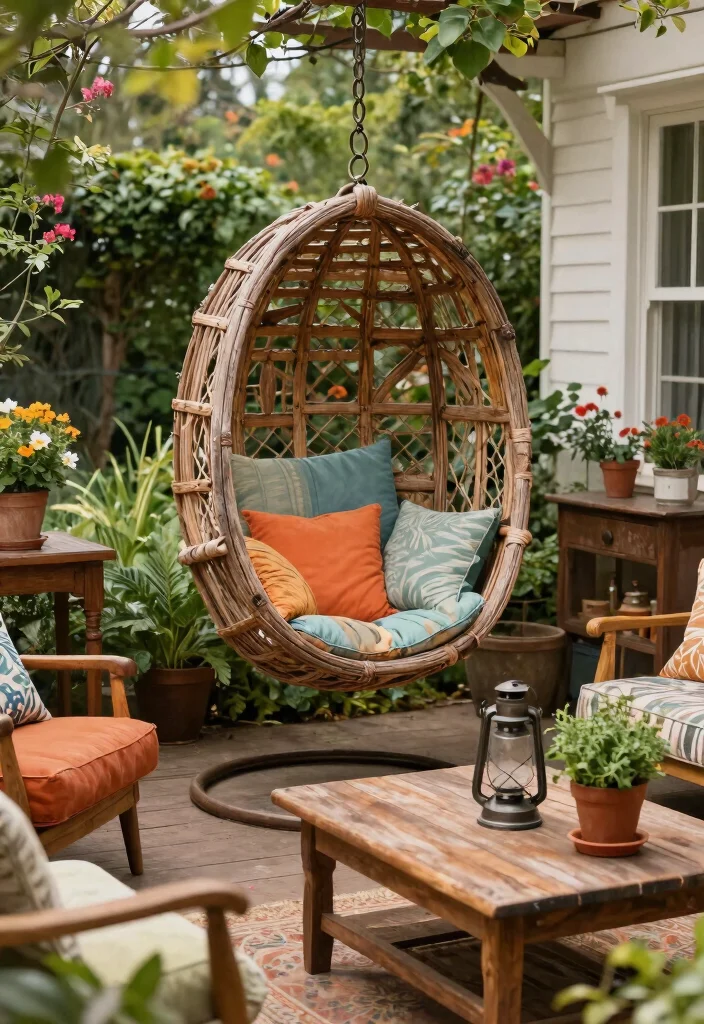 15 Dreamy Hanging Chair Patio Ideas Boho Sanctuary 3. Vintage Vibes 0