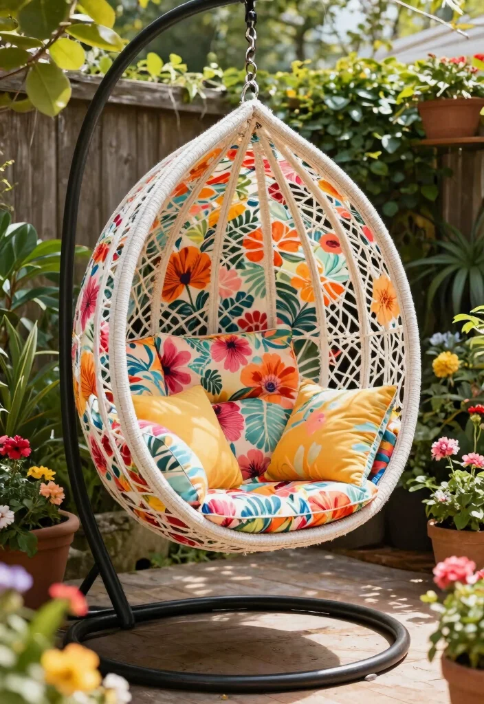 15 Dreamy Hanging Chair Patio Ideas Boho Sanctuary 8. Floral Fantasy 0