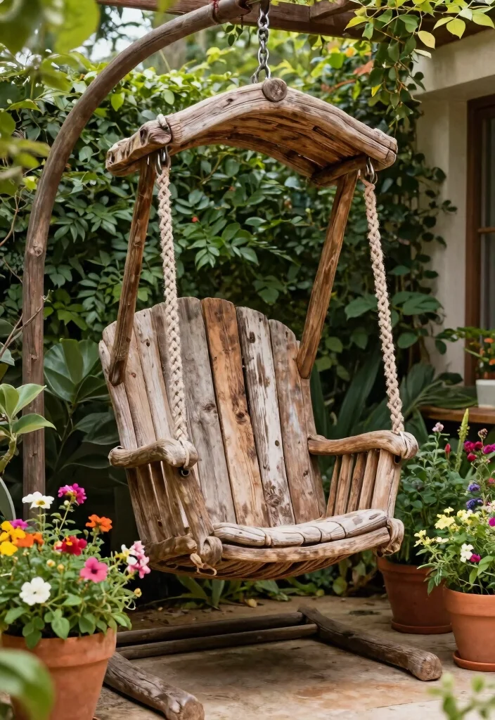 15 Dreamy Hanging Chair Patio Ideas Boho Sanctuary 9. Rustic Wooden Wonder 0
