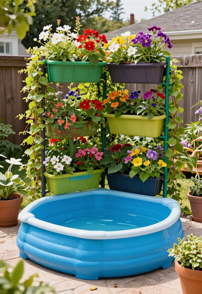 15 Genius Plastic Kiddie Pool Ideas Repurpose Hacks for Sustainable Gardening 10. Vertical Garden Stand 0