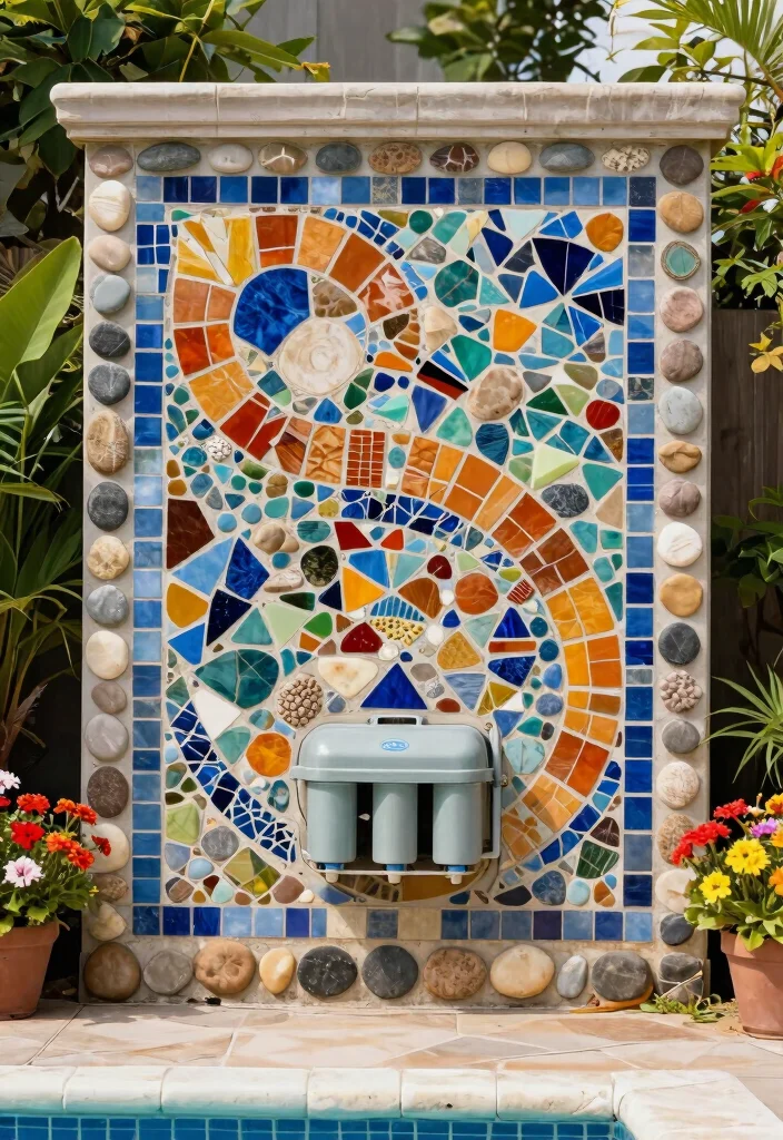 15 Genius Pool Filter Enclosure Ideas Hide the Equipment 12. Creative Mosaic Wall 0