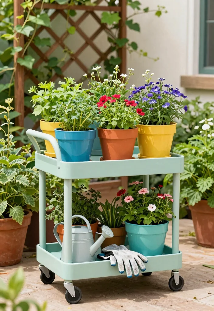 15 Genius Utility Cart Organization Ideas Must Try 1. Vertical Plant Stacking 0