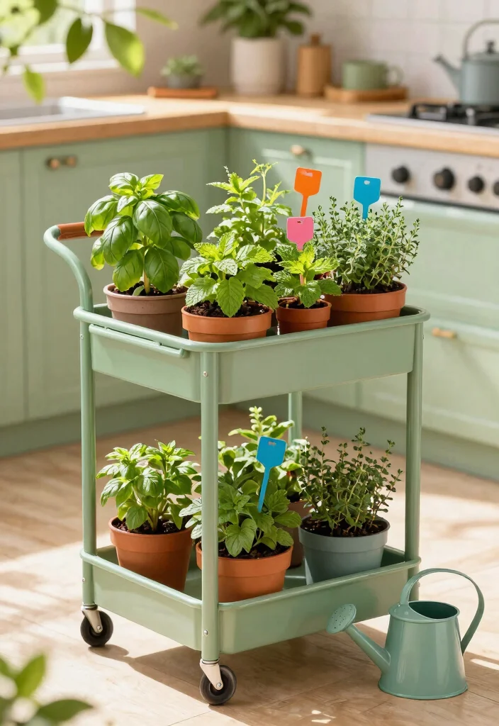 15 Genius Utility Cart Organization Ideas Must Try 5. Mini Herb Garden Cart 0