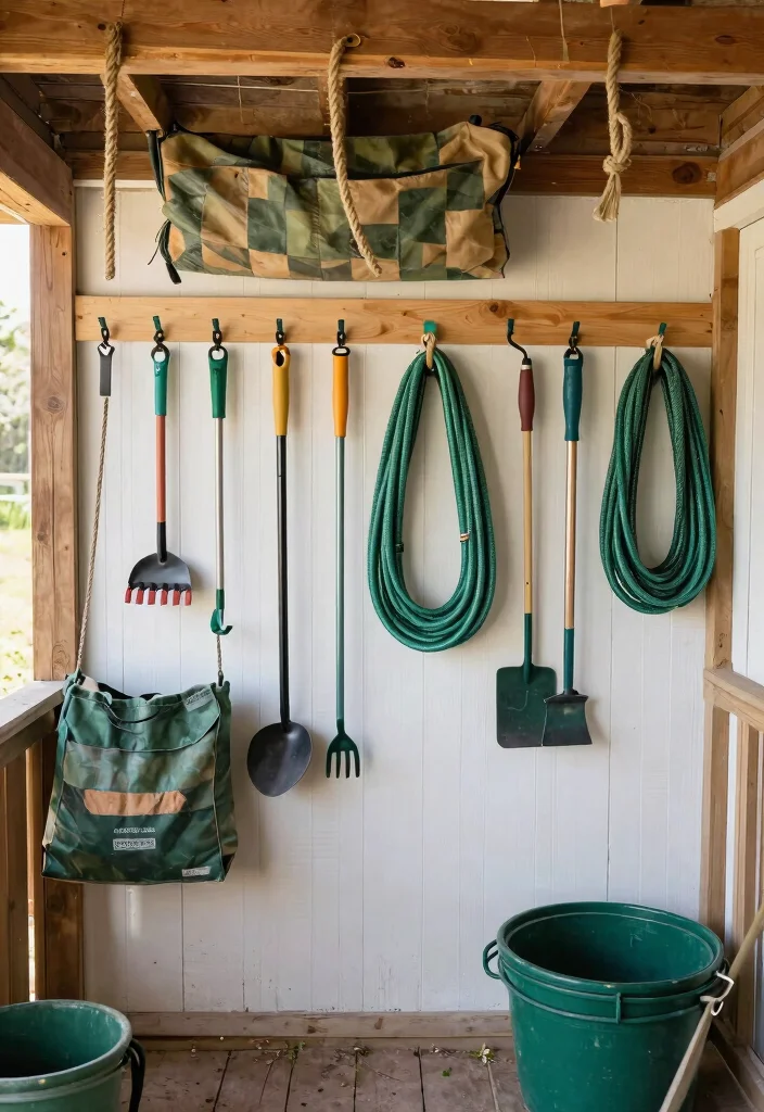 15 Smart Tool Shed Organization Ideas to Maximize Your Space 12. Hooks and Ropes for Hanging Items 0