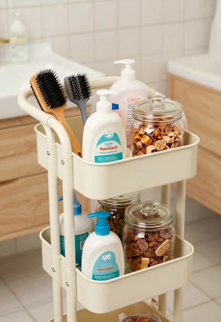 15 Stylish Utility Cart Ideas for Bathroom Storage Solutions 12. Pet Care Supply Station 0