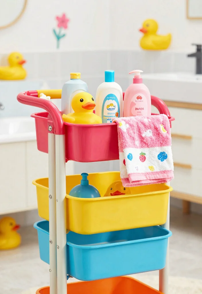 15 Stylish Utility Cart Ideas for Bathroom Storage Solutions 5. Kids Bath Essentials Organizer 0