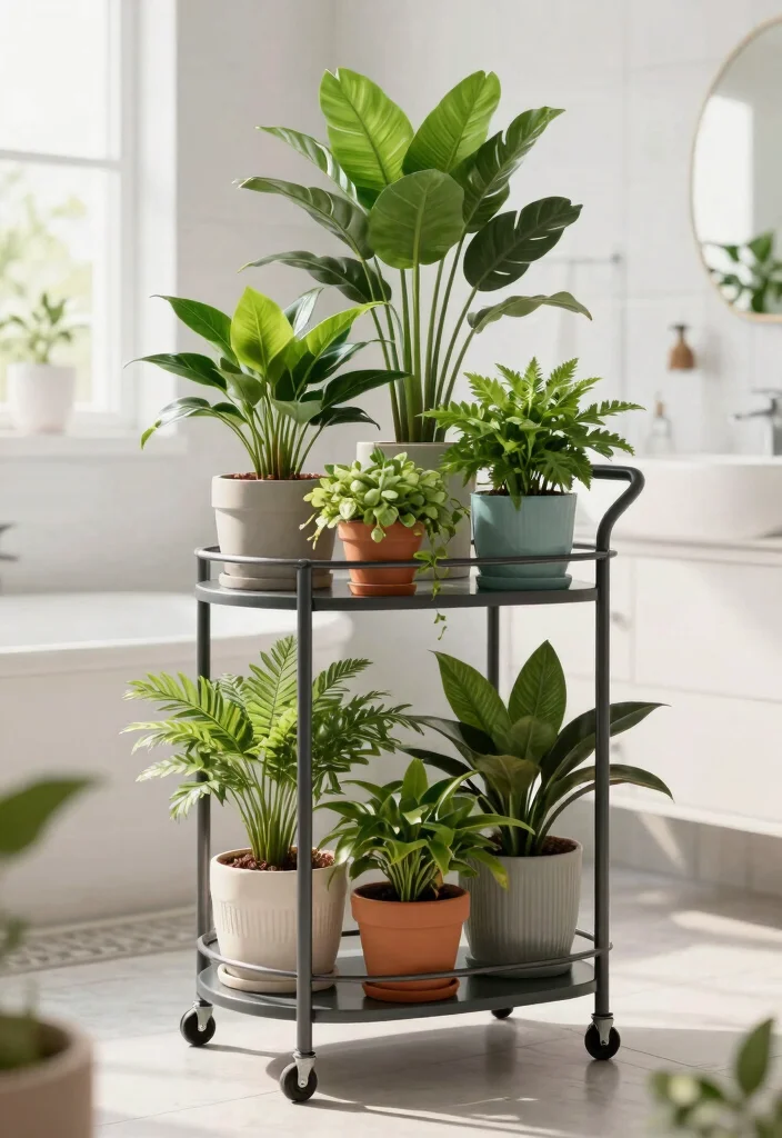 15 Stylish Utility Cart Ideas for Bathroom Storage Solutions 7. Decorative Plant Stand 0