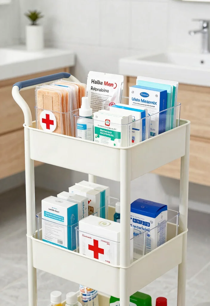 15 Stylish Utility Cart Ideas for Bathroom Storage Solutions 8. First Aid and Medicine Station 0