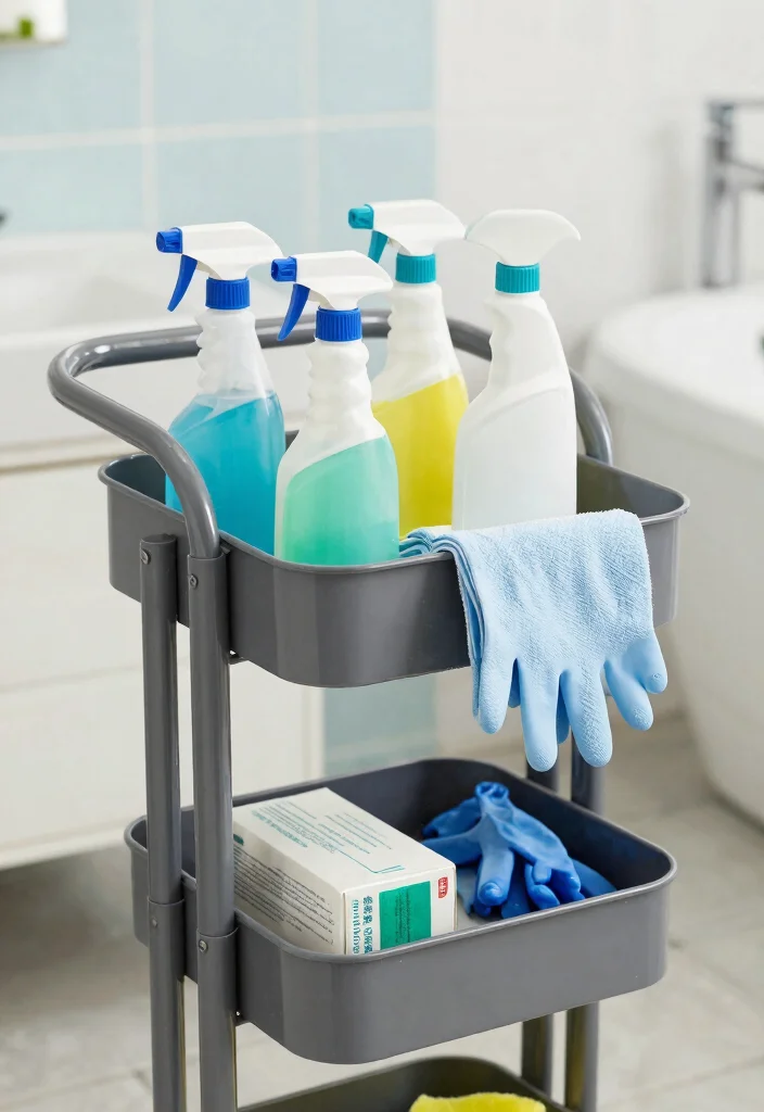 15 Stylish Utility Cart Ideas for Bathroom Storage Solutions 9. Cleaning Supplies Cart 0