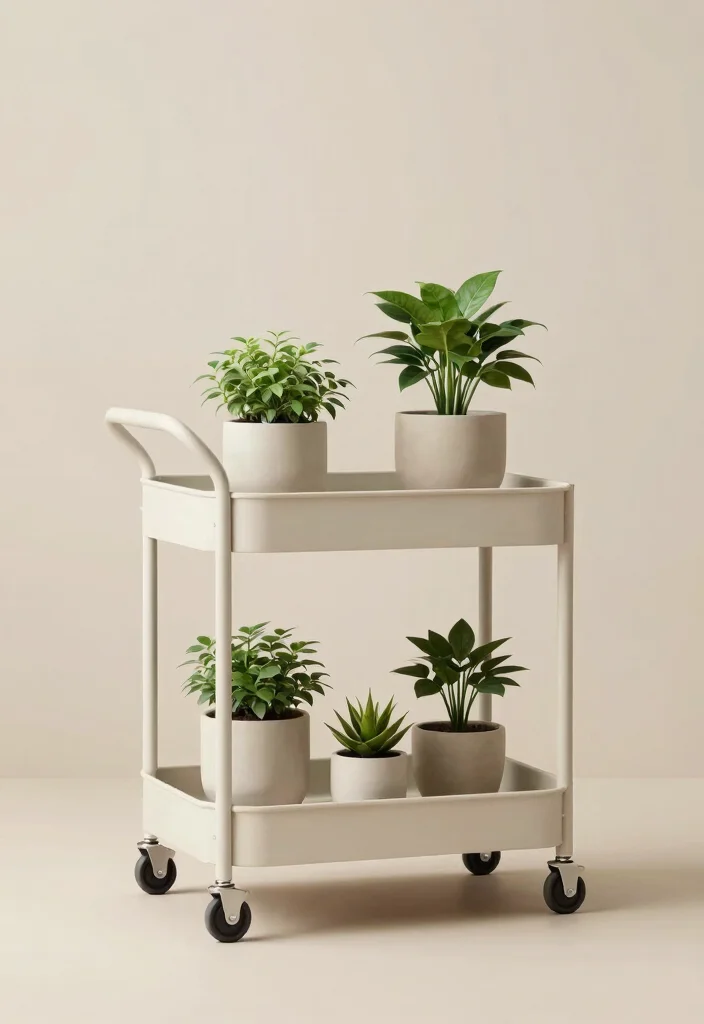 17 Practical Utility Cart Storage Ideas for Small Apartments 17 17 Practical Utility Cart Storage Ideas for Small Apartments 17. Minimalist Botanical Cart 0