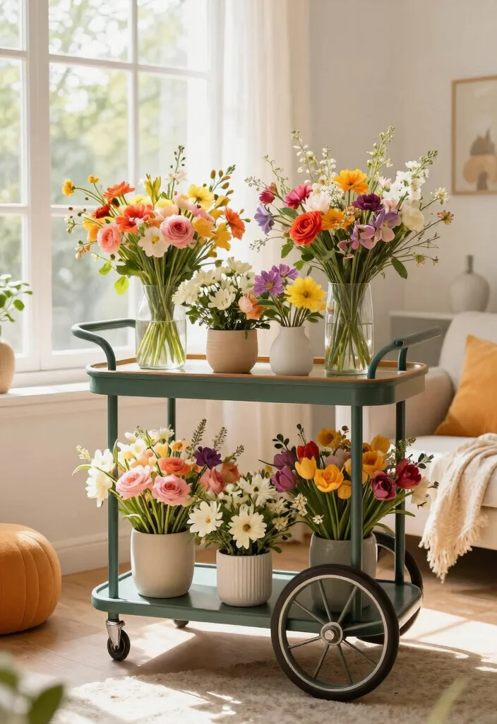 17 Practical Utility Cart Storage Ideas for Small Apartments 5 17 Practical Utility Cart Storage Ideas for Small Apartments 5. Indoor Flower Display 0