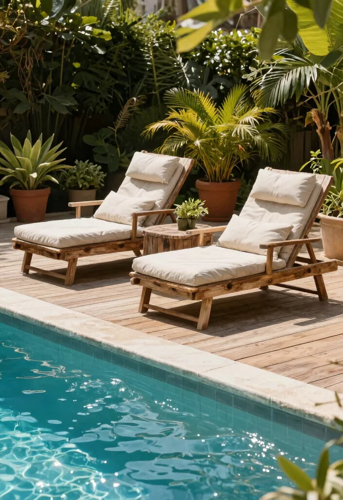 17 Relaxing Patio Lounge Chair Ideas by the Pool 1. Reclaimed Wood Lounge Chairs 0