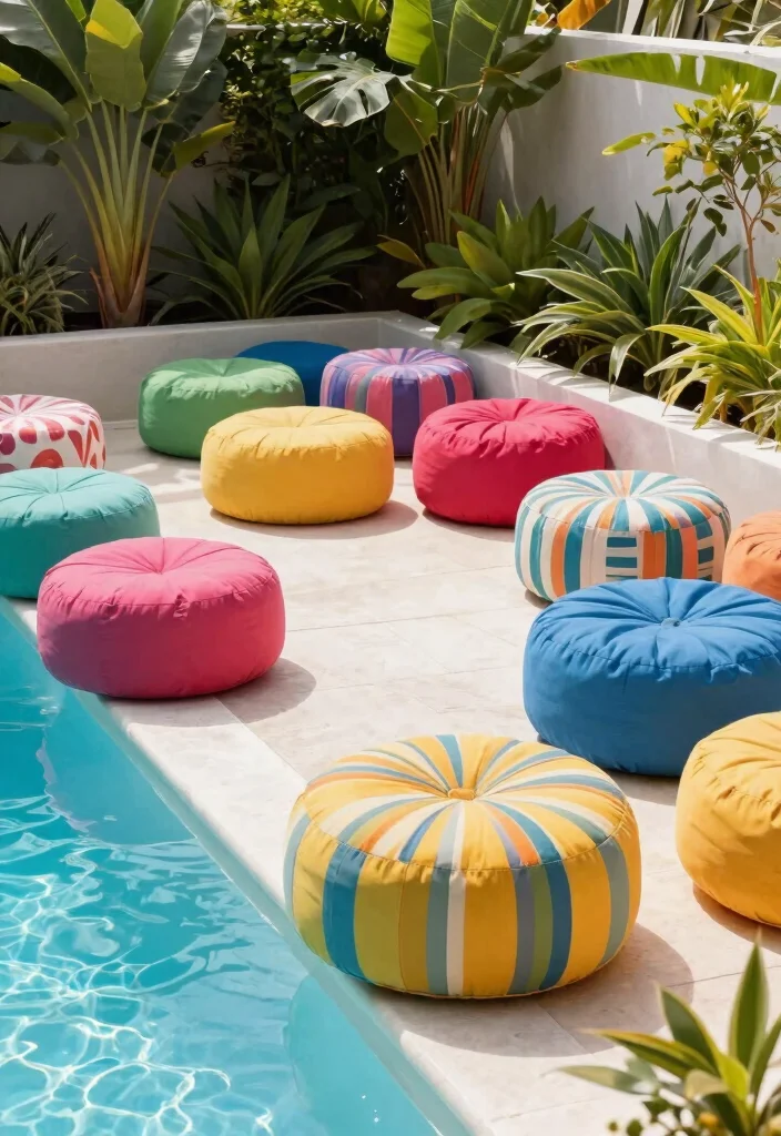 17 Relaxing Patio Lounge Chair Ideas by the Pool 11. Pouf Seating 0