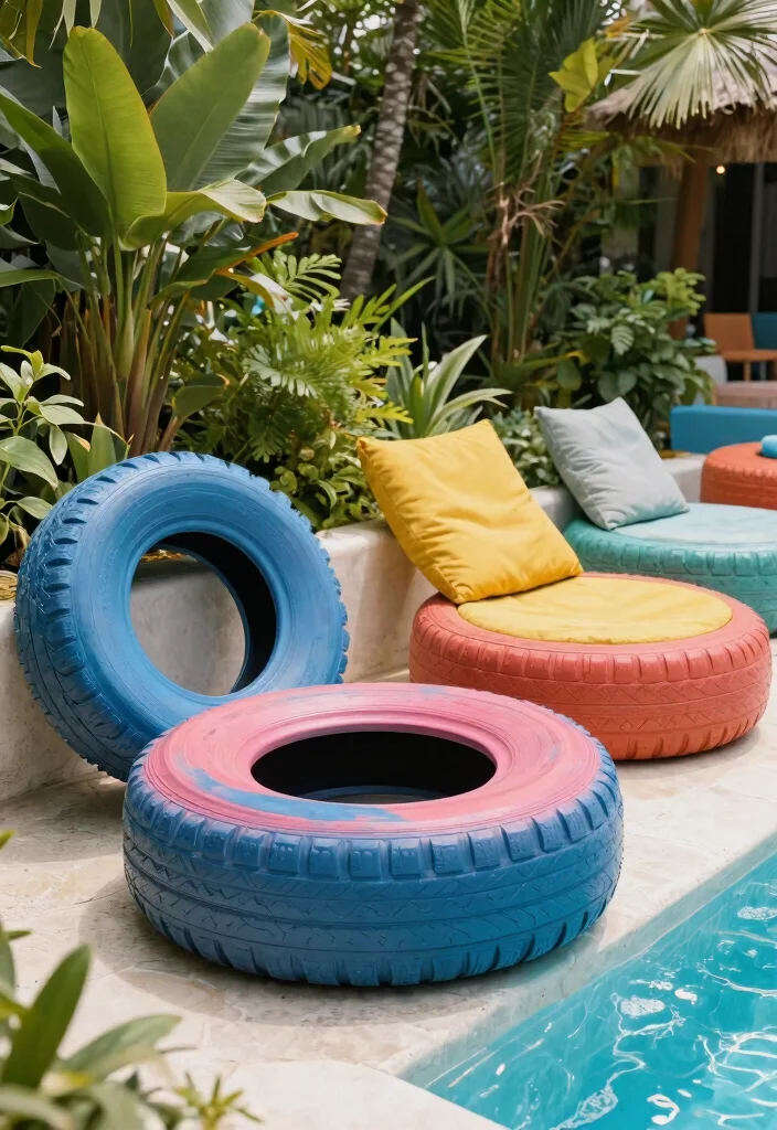17 Relaxing Patio Lounge Chair Ideas by the Pool 5. Upcycled Tire Lounge Chairs 0
