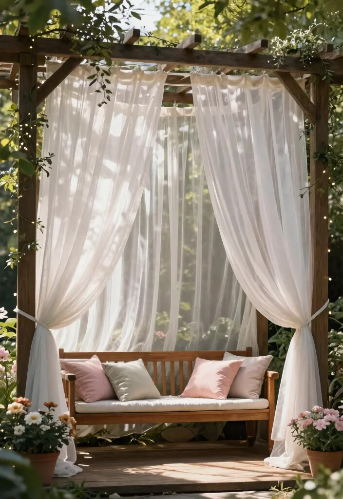 17 Romantic Outdoor Pergola Curtain Ideas Resort Style 1. Ethereal Sheer Curtains 0