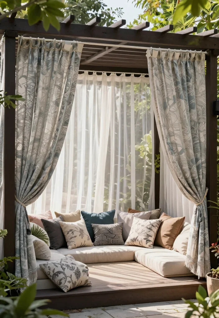 17 Romantic Outdoor Pergola Curtain Ideas Resort Style 11. Layered Textures 0