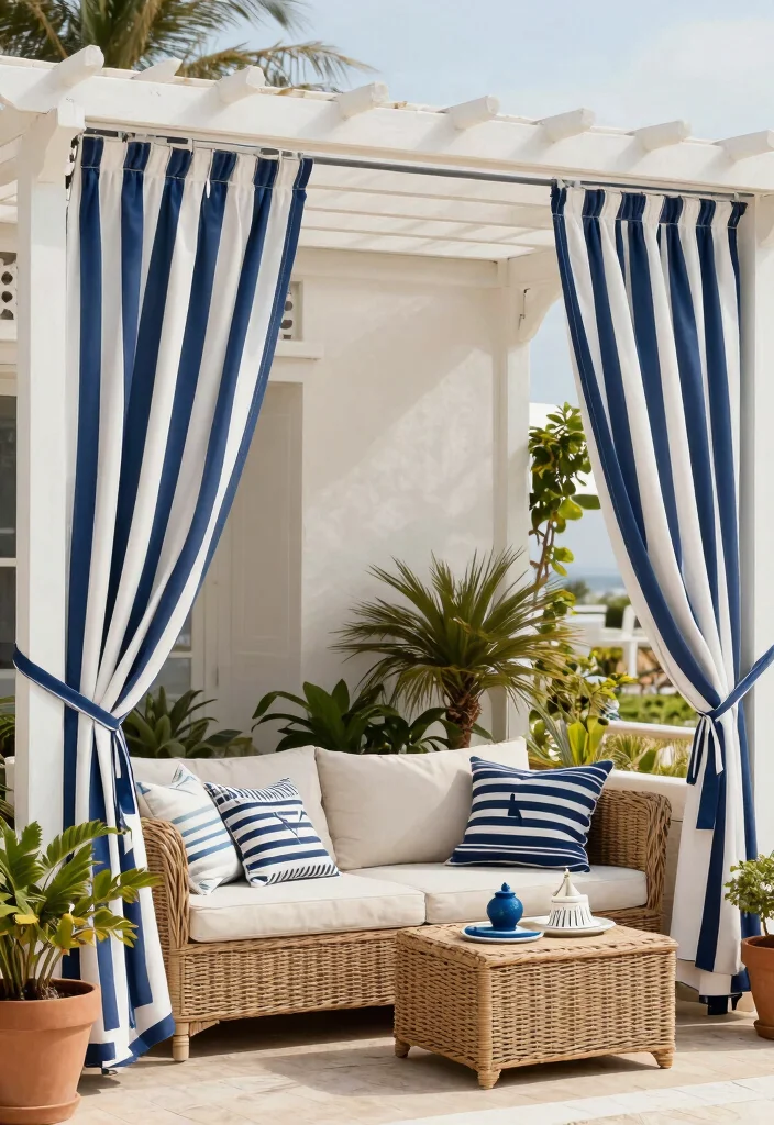 17 Romantic Outdoor Pergola Curtain Ideas Resort Style 12. Nautical Theme Curtains 0