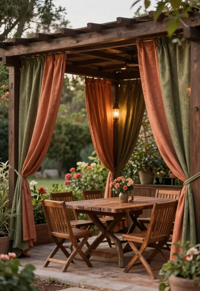 17 Romantic Outdoor Pergola Curtain Ideas Resort Style 13. Warm Earthy Tones 0