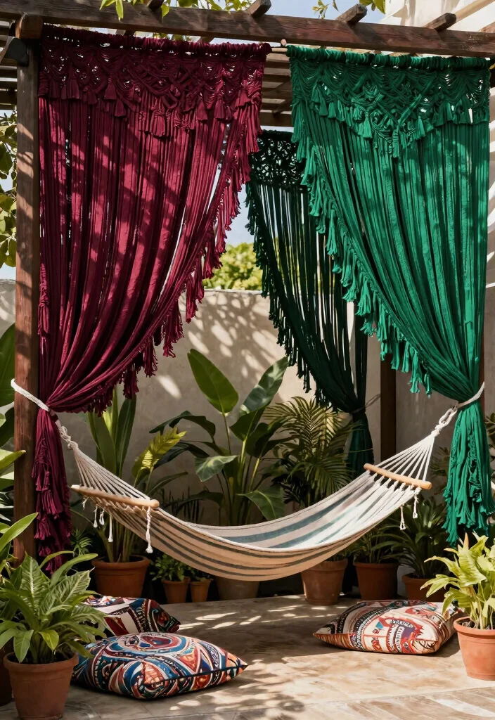 17 Romantic Outdoor Pergola Curtain Ideas Resort Style 2. Bohemian Tassel Curtains 0