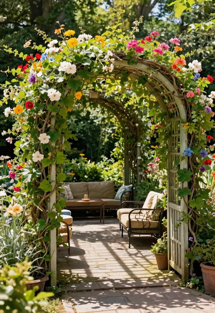 21 Best Patio Canopy Ideas for Ultimate Backyard Shade 11. Arched Trellis with Vines 0