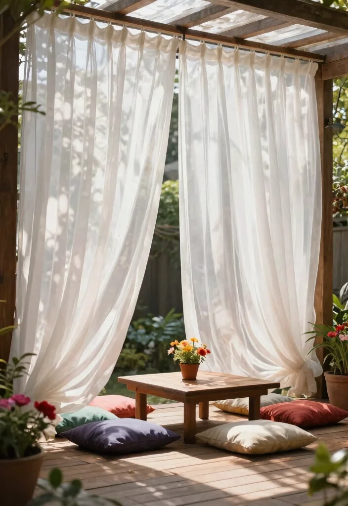 21 Dreamy Outdoor Curtain Ideas for Patio Privacy 1 21 Dreamy Outdoor Curtain Ideas for Patio Privacy 1. Breezy Sheer Curtains for Light Play 0