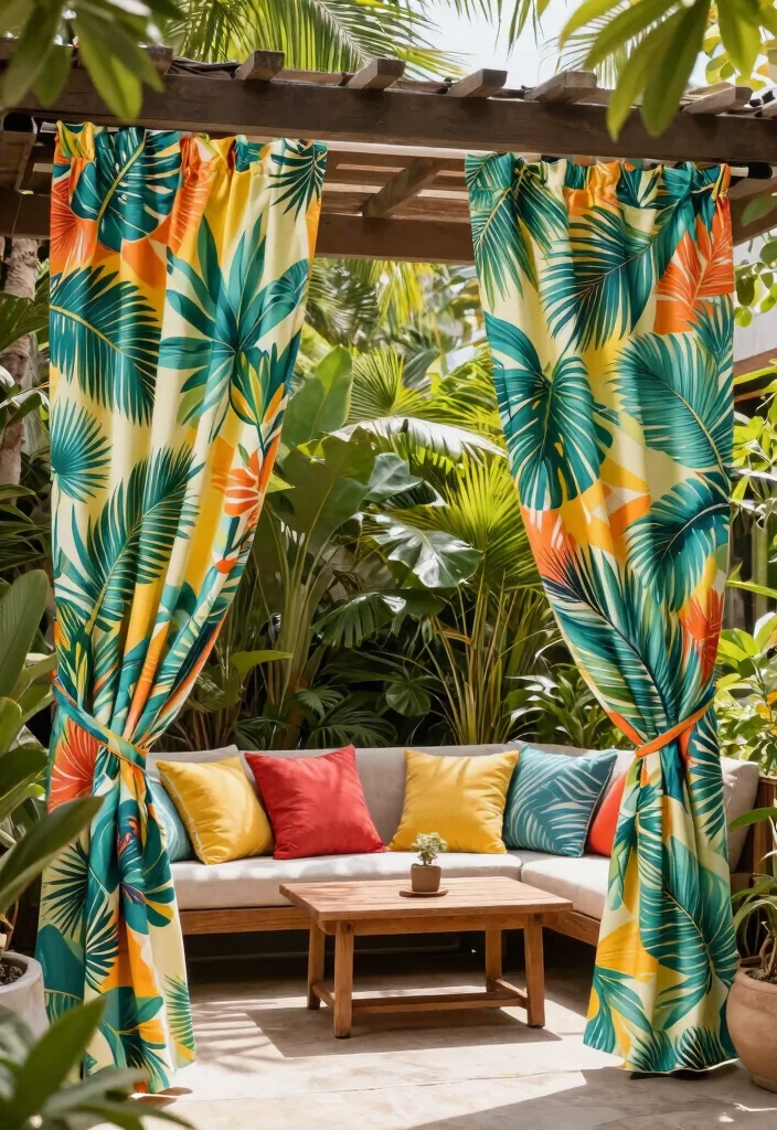 21 Dreamy Outdoor Curtain Ideas for Patio Privacy 13 21 Dreamy Outdoor Curtain Ideas for Patio Privacy 13. Tropical Print Curtains for a Vacation Vibe 0