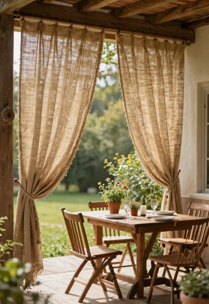 21 Dreamy Outdoor Curtain Ideas for Patio Privacy 14 21 Dreamy Outdoor Curtain Ideas for Patio Privacy 14. Rustic Burlap for a Farmhouse Feel 0