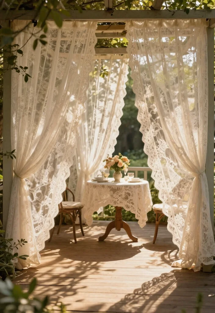 21 Dreamy Outdoor Curtain Ideas for Patio Privacy 15 21 Dreamy Outdoor Curtain Ideas for Patio Privacy 15. Vintage Lace for a Romantic Touch 0