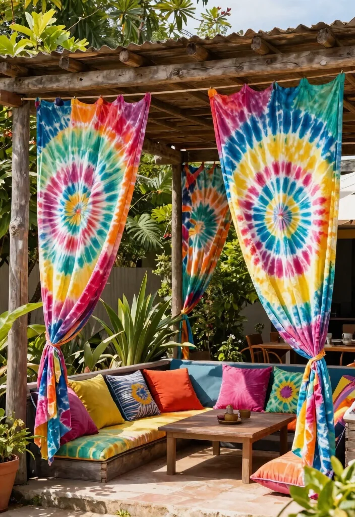 21 Dreamy Outdoor Curtain Ideas for Patio Privacy 18 21 Dreamy Outdoor Curtain Ideas for Patio Privacy 18. Bohemian Tie Dye for a Fun Element 0
