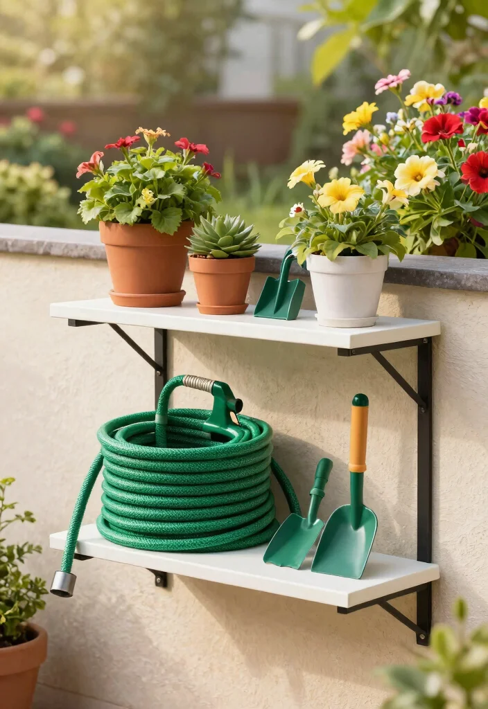 21 Genius Garden Hose Storage Ideas End the Clutter 10. Outdoor Shelf with Garden Hose Storage 0