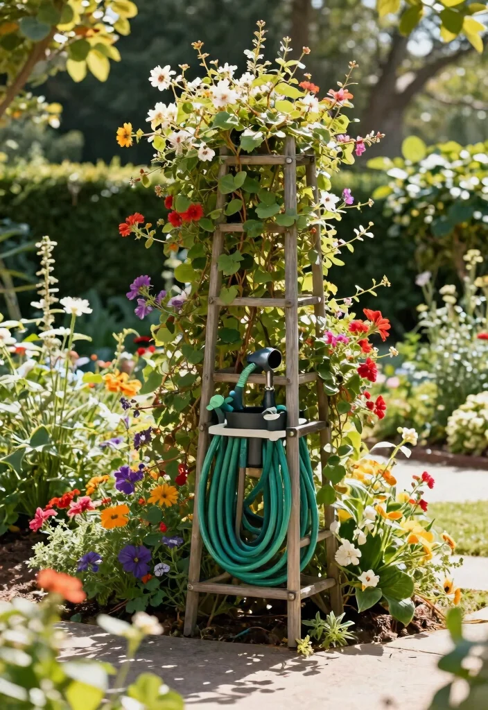 21 Genius Garden Hose Storage Ideas End the Clutter 21. Trellis with Hose Storage 0