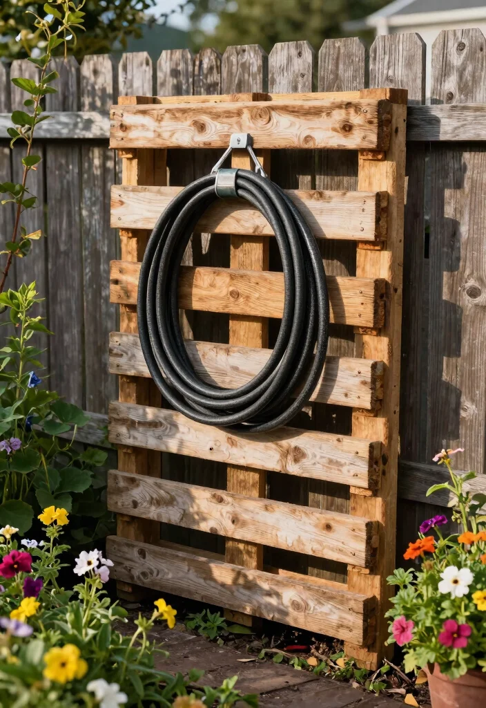 21 Genius Garden Hose Storage Ideas End the Clutter 3. Repurposed Pallet Holder 0