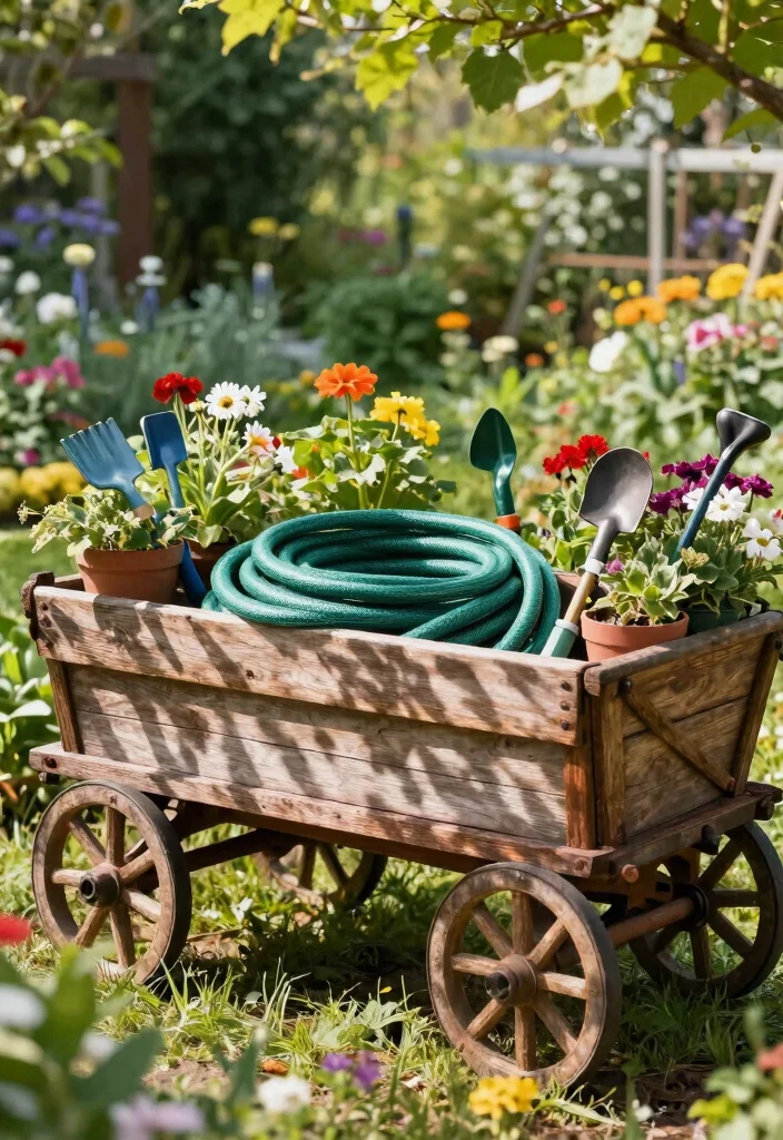 21 Genius Garden Hose Storage Ideas End the Clutter 4. Vintage Cart or Trolley 0