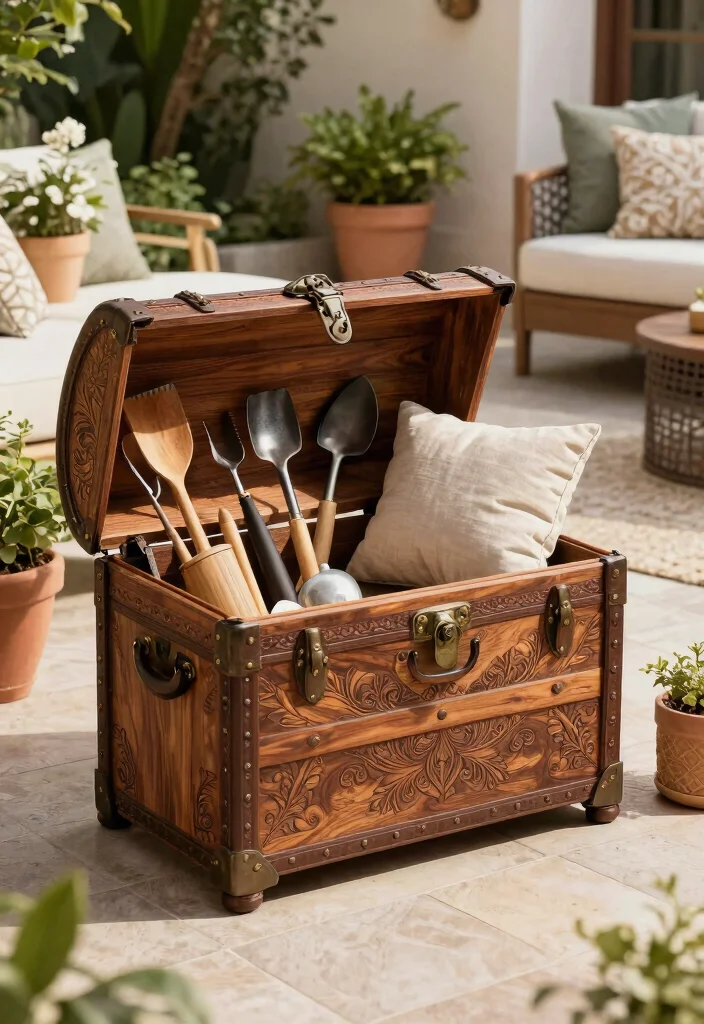 21 Smart Deck Box Ideas for Outdoor Storage Hide Clutter 16. Stylish Storage Trunk 0