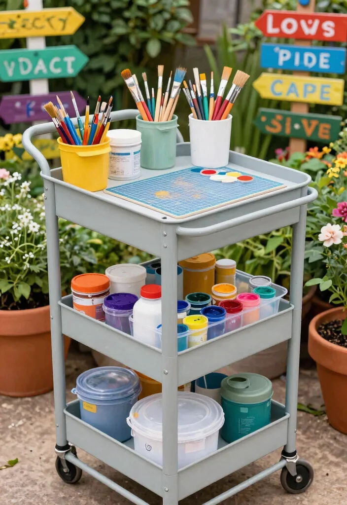 25 Creative Utility Cart Ideas to Organize Your Home 10. DIY Garden Art Cart 0